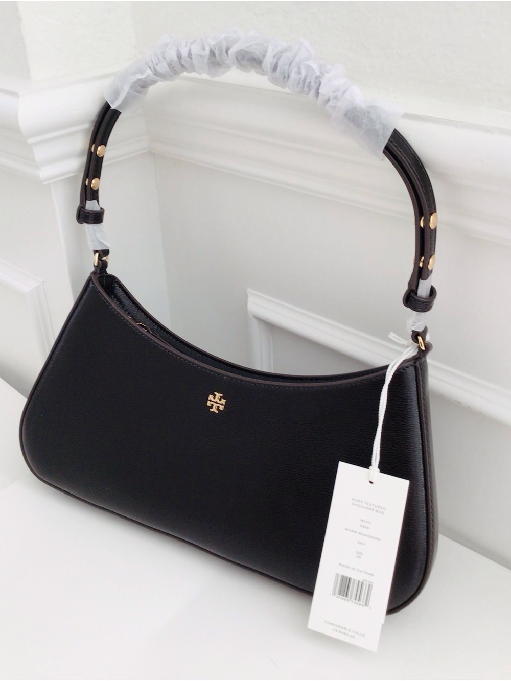 Tory Burch Rory Shoulder Bag Textured Leather Warm Mahogany NEW - Picture 4 of 11